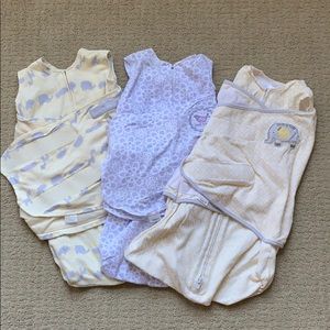 3 Halo sleep sacks.  Size NB.  Zip up with Velcro.